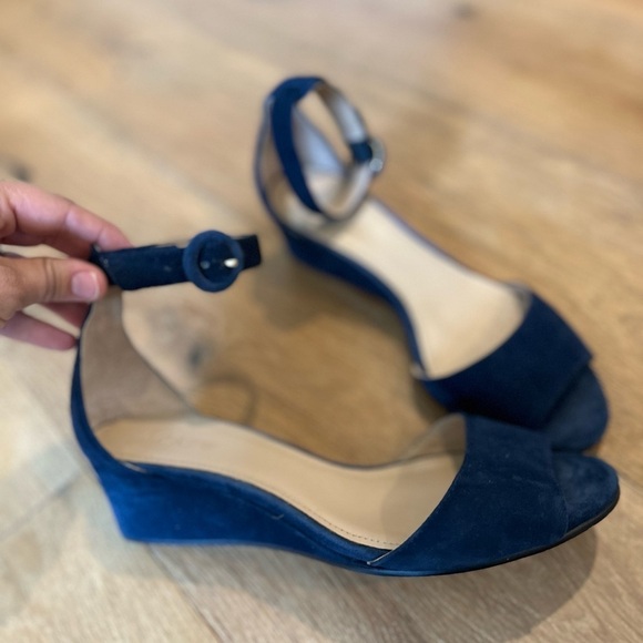 J. Crew Blue Suede Wedge Women's Sandals - Picture 3 of 6